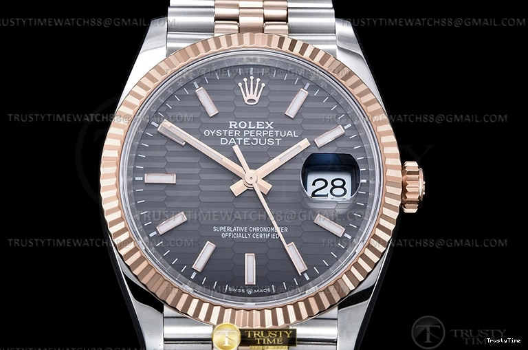 0111 Upgraded RDJ0454B – DJ 36mm Jub Flt 904L RG SS P-Grey Stk VSF VS 780